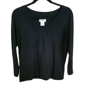 Talbots Black V Crew Neckline Knit Top Large